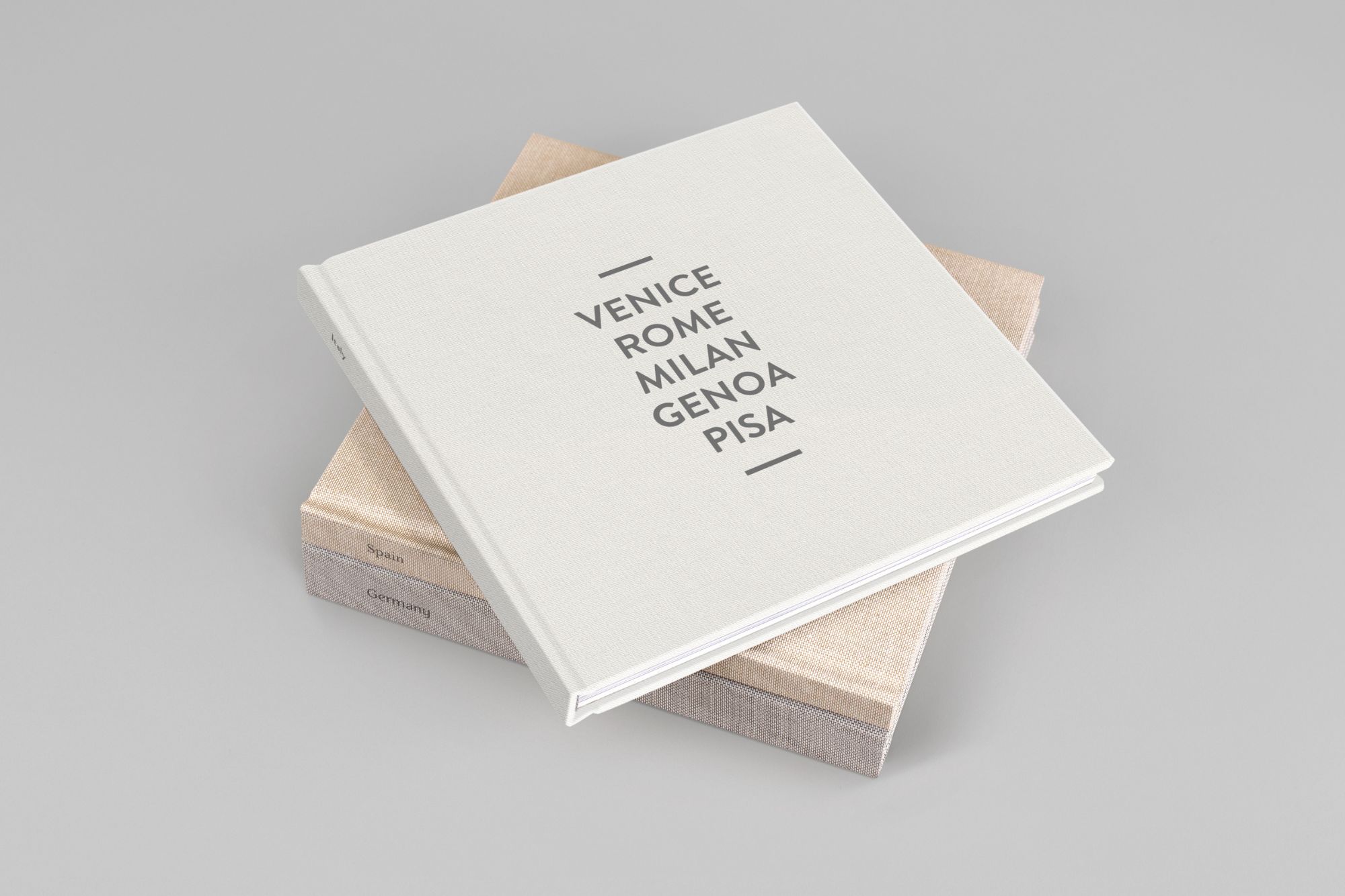 Photo book cover featuring various cities in Italy