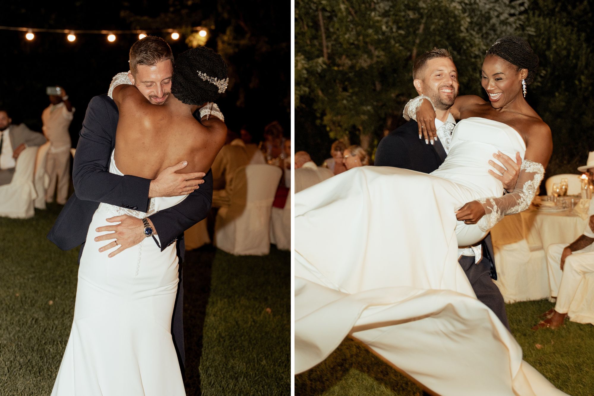 photo of a bride and groom dancing and spinningat wedding