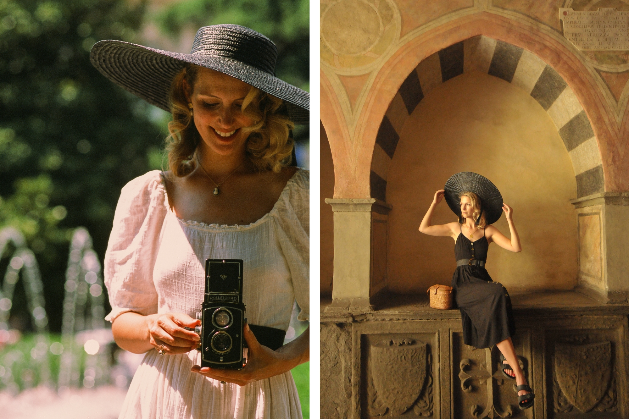 Woman with polaroid camera posing for a photo