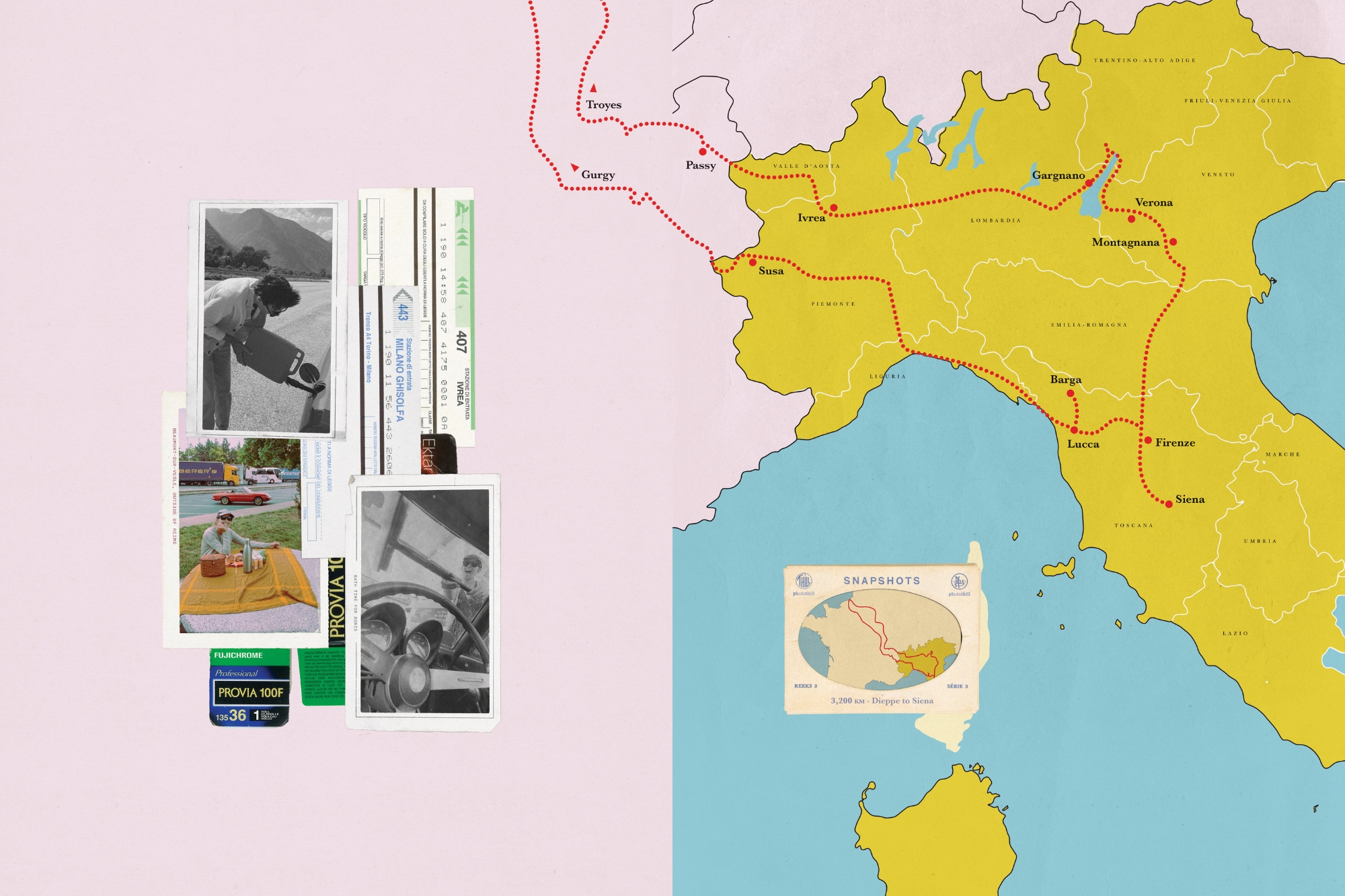 Map with stickers of couples holiday around Italy