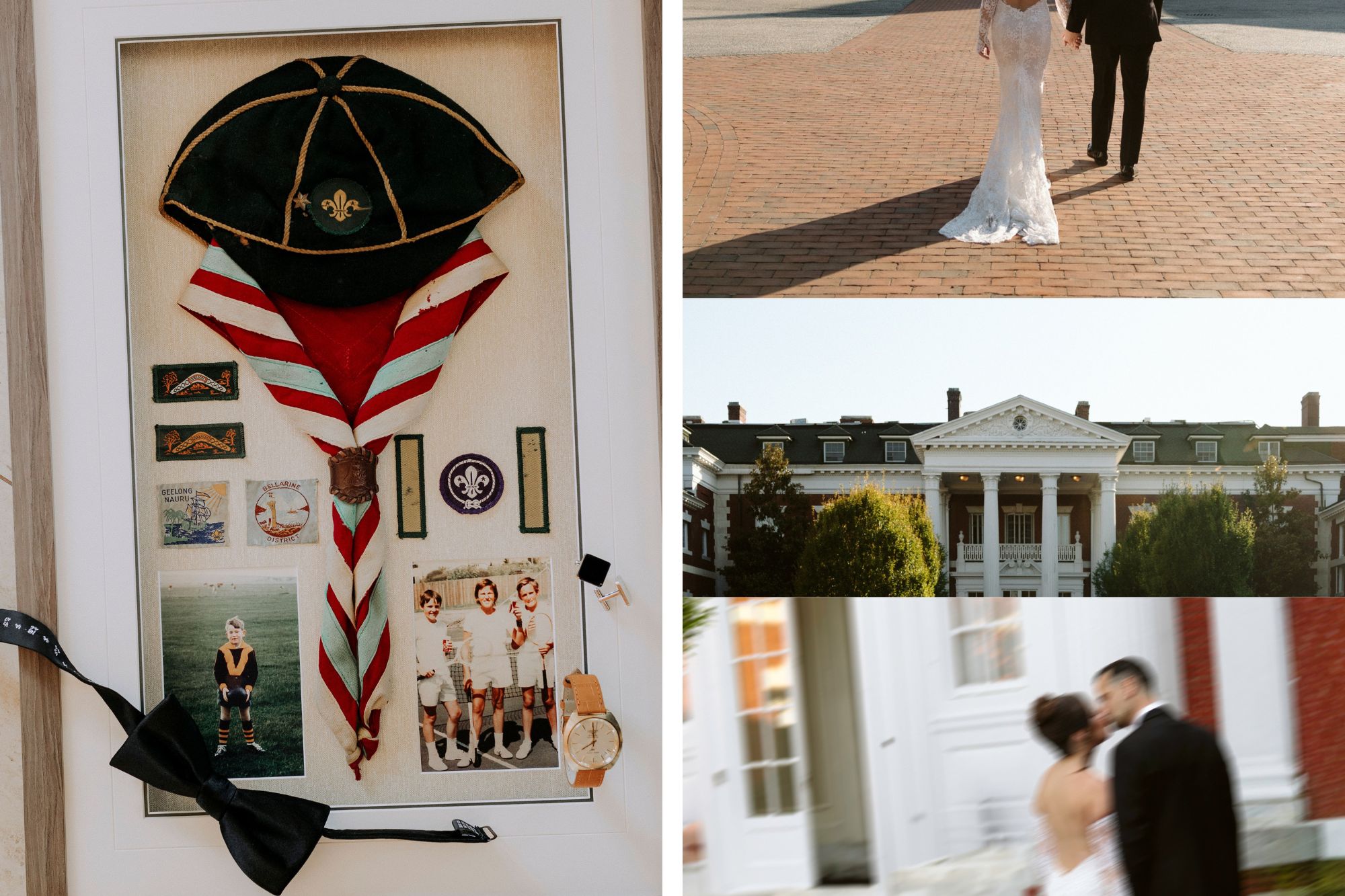 Collage of images including couple kissing